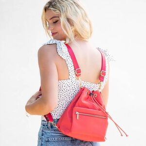 Kedzie Aries Convertible Bucket Bag fade red back pack adjustable straps